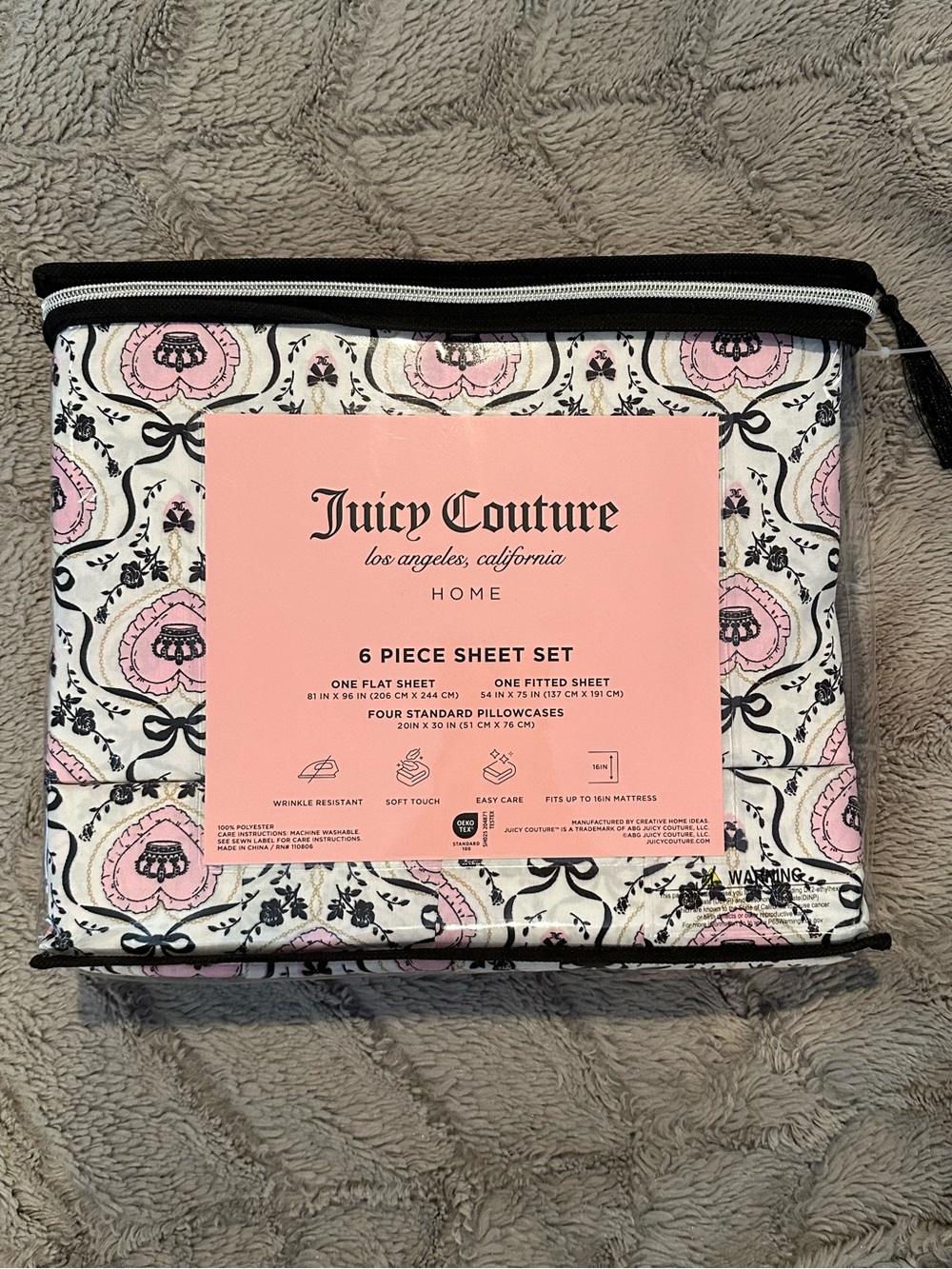 Juicy Couture Full 6 Piece Sheet Set New